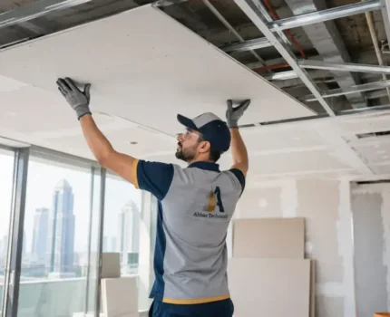 Abbas-Technical-technician-installing-a-gypsum-false-ceiling-in-Dubai